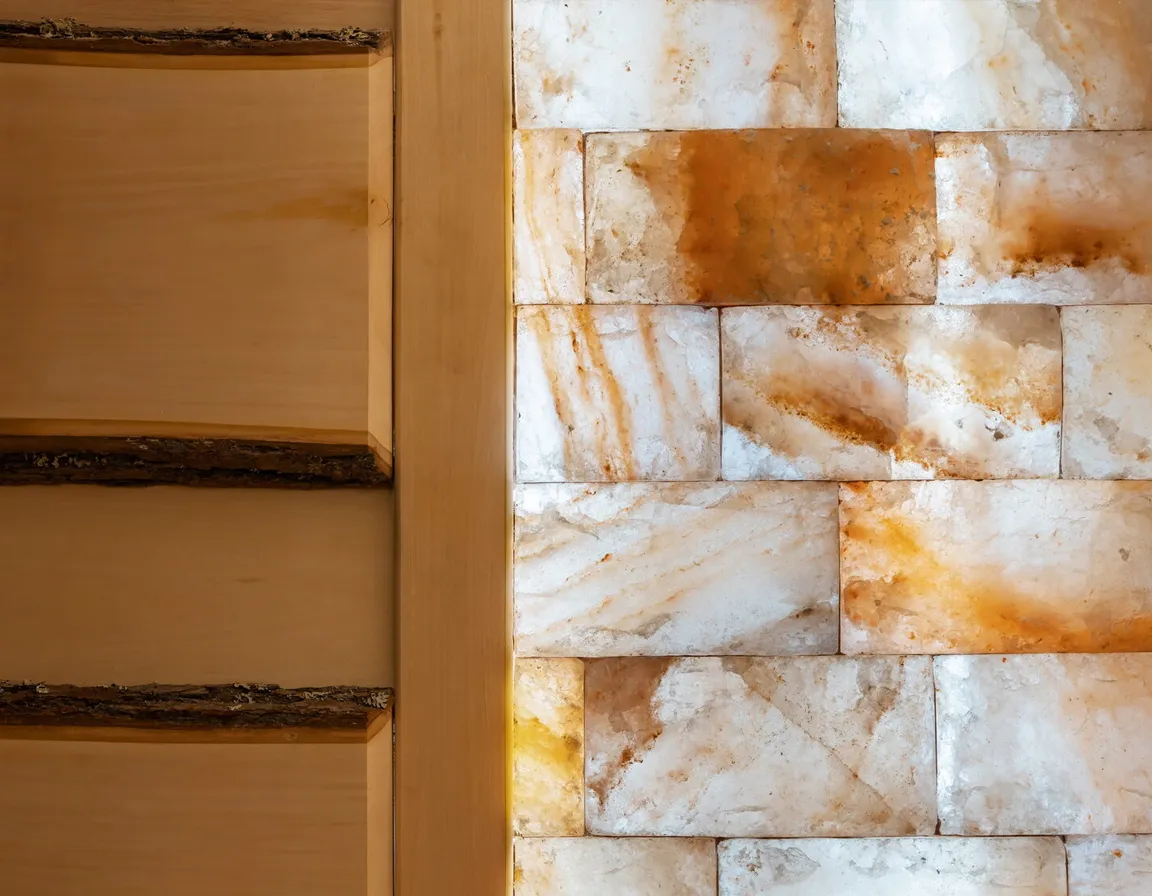 Отделка сауны плиткой из гималайской соли